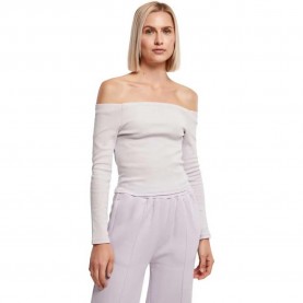 фланелка,с,дълъг,ръкав,дамски,топове,urban,classics,off,o,neck,long,sleeve,top,white,(soft,lilac)