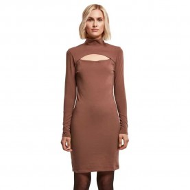 рокля,дамски,поли,и,рокли,urban,classics,stretch,cut,out,long,sleeve,short,dress,brown,(bark)