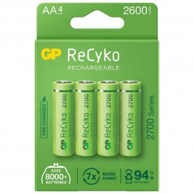 батерии,gp,batteries,recyko,lr06,2600mah,aaa,rechargeable,battery,4,units,green,(green)