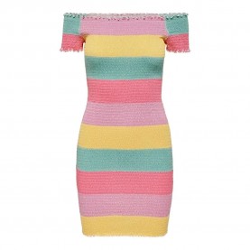 рокля,дамски,поли,и,рокли,only,elila,off,shoulder,smock,short,sleeve,dress,multicolor,(orchid,bouquet,stripes,sachet,pink,pastel,turquoise)