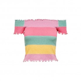 фланелка,с,къс,ръкав,дамски,топове,only,elila,off,shoulder,smock,short,sleeve,top,multicolor,(orchid,bouquet,stripes,sachket,pink,pastel,turquoise)