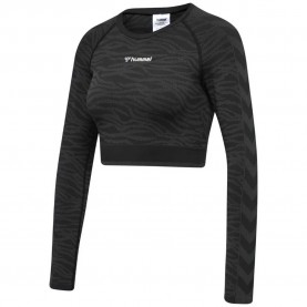 Тениска Hummel Saga Cropped Seamless long sleeve T-shirt - Black (Black / Asphalt Melange) тениска,дамски,тениски,hummel,saga,cropped,seamless,long,sleeve,t,shirt,black,(black,asphalt,melange)