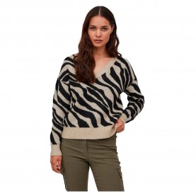 блуза,дамски,пуловери,дамски,плетени,дрехи,vila,ril,feami,mix,v,neck,sweater,brown,(natural,melange,pattern,with,black)