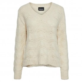 блуза,дамски,пуловери,дамски,плетени,дрехи,pieces,bibbi,v,neck,sweater,whitecap,gray,(beige)