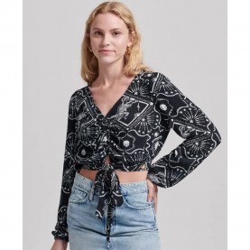 дамски,блузи,дамски,ризи,superdry,vintage,tie,front,long,sleeve,blouse,black,tiger,print,(black)