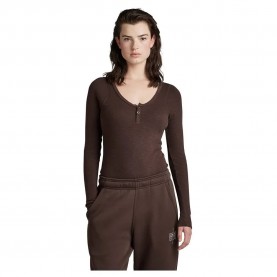 Тениска G-Star Henley Ultra Slim Body long sleeve T-shirt - Brown (Coffee Bean) тениска,дамски,тениски,g,star,henley,ultra,slim,body,long,sleeve,t,shirt,brown,(coffee,bean)