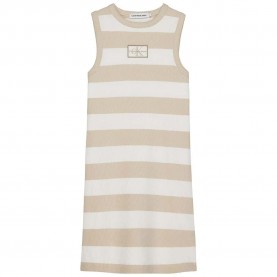Дънки Calvin klein jeans Rib sleeveless dress - Beige (Bright White / Classic Beige) дънки,дамски,поли,и,рокли,calvin,klein,jeans,rib,sleeveless,dress,beige,(bright,white,classic,beige)