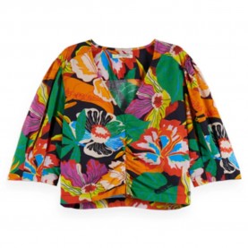 тениска,дамски,тениски,scotch,&,soda,puff,cropped,short,sleeve,v,neck,t,shirt,multicolor,(floral)