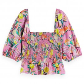 дамски,блузи,дамски,ризи,scotch,&,soda,smocked,puff,short,sleeve,blouse,pink