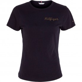 тениска,дамски,тениски,tommy,hilfiger,slim,gold,short,sleeve,crew,neck,t,shirt,blue