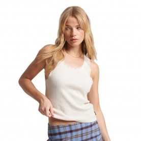 Тениска Superdry Vintage Lace Trim sleeveless T-shirt - White (Oatmeal Marl) тениска,мъжки,тениски,дамски,тениски,superdry,vintage,lace,trim,sleeveless,t,shirt,white,(oatmeal,marl)