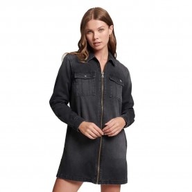 рокля,дамски,поли,и,рокли,superdry,vintage,denim,short,sleeve,long,dress,black,(washed,black)