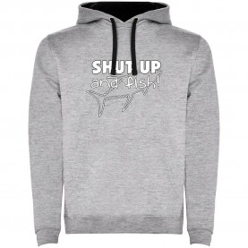 суичър,мъжки,пуловери,kruskis,shut,up,and,fish,two,colour,hoodie,heather,grey,black,(grey)