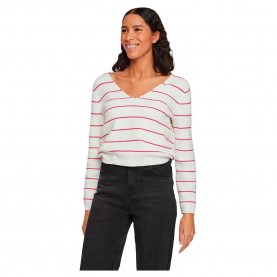 блуза,дамски,пуловери,дамски,плетени,дрехи,vila,chao,v,neck,sweater,white,pink,(white,alyssum,stripes,pink,yarrow)