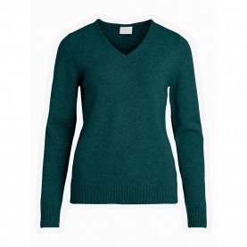 блуза,дамски,пуловери,дамски,плетени,дрехи,vila,ril,v,neck,sweater,green,(ponderosa,pine,detail,dark,melange)