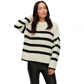 блуза,дамски,пуловери,дамски,плетени,дрехи,selected,bloomie,sweater,snow,white,stripes,black,(beige)