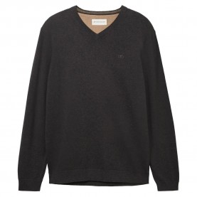 блуза,мъжки,пуловери,tom,tailor,1038427,basic,knit,v,neck,sweater,black,grey,melange,(black)