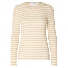 тениска,дамски,тениски,selected,anna,long,sleeve,t,shirt,oatmeal,stripes,w,snow,white,stripes,(yellow)