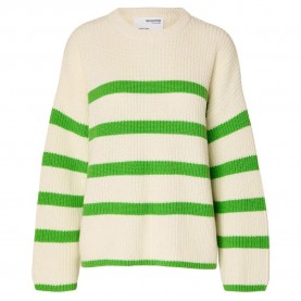 блуза,дамски,пуловери,дамски,плетени,дрехи,selected,bloomie,sweater,beige,(snow,white,stripes,classic,green)