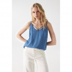 тениска,дамски,тениски,salsa,jeans,21007001,short,sleeve,v,neck,t,shirt,blue