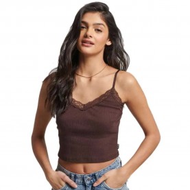 Потник Superdry Vintage Rib Lace Trim Cami Sleeveless Top - Brown (Dark Chocolate Brown) потник,дамски,топове,superdry,vintage,rib,lace,trim,cami,sleeveless,top,brown,(dark,chocolate,brown)