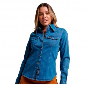 риза,с,дълъг,ръкав,дамски,блузи,дамски,ризи,superdry,denim,western,long,sleeve,shirt,blue