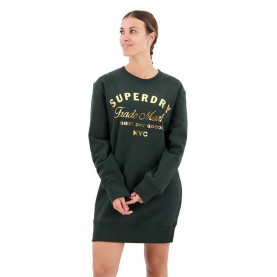 Рокля Superdry Luxe Metallic Logo long sleeve short dress - Green (Academy Dark Green) рокля,дамски,поли,и,рокли,superdry,luxe,metallic,logo,long,sleeve,short,dress,green,(academy,dark,green)