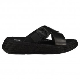 Fitflop F-Mode Espadrille Buckle Leather Flatform slides - Black (Black) мъжки,джапанки,и,чехли,дамски,сандали,и,чехли,fitflop,f,mode,espadrille,buckle,leather,flatform,slides,black,(black)