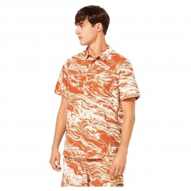 риза,с,къс,ръкав,мъжки,ризи,oakley,deco,palms,rc,button,down,short,sleeve,shirt,orange,(duality,swirl,white,brown)