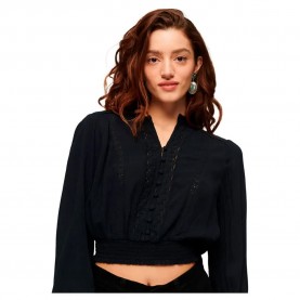 дамски,блузи,дамски,ризи,superdry,lace,trim,smocked,long,sleeve,blouse,eclipse,navy,(black)