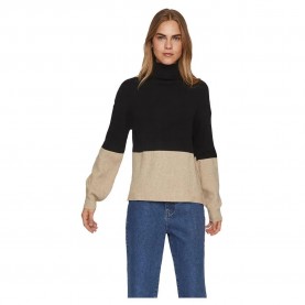 блуза,дамски,пуловери,дамски,плетени,дрехи,vila,ril,sweater,black,detail,natural,melange,rib,(beige,black)