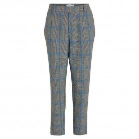 панталони,дамски,панталони,vila,varone,slim,fit,high,waist,pants,birch,checks,black,lapis,blue,(grey)