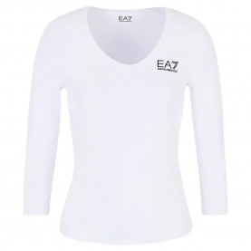 Тениска EA7 EMPORIO ARMANI 8NTT55 Long Sleeve V Neck T-Shirt - White (White) тениска,дамски,тениски,ea7,emporio,armani,8ntt55,long,sleeve,v,neck,t,shirt,white,(white)