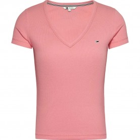 тениска,дамски,тениски,tommy,jeans,slim,essential,rib,short,sleeve,t,shirt,pink,(tickled,pink)