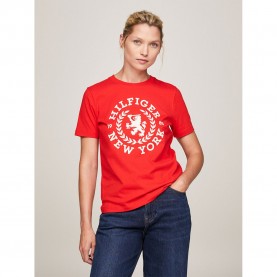 тениска,дамски,тениски,tommy,hilfiger,crest,c,nk,ss,short,sleeve,t,shirt,red