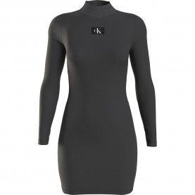 дънки,дамски,поли,и,рокли,calvin,klein,jeans,woven,label,rib,long,sleeve,short,dress,black