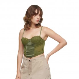 потник,дамски,топове,superdry,lace,satin,corset,sleeveless,top,khaki,olive,(green)