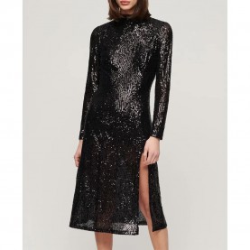 Рокля Superdry Long Sleeves Backless Sparkly Midi dress - Black (Black Angle Sequin) рокля,дамски,поли,и,рокли,superdry,long,sleeves,backless,sparkly,midi,dress,black,(black,angle,sequin)