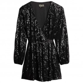 Рокля Superdry Sequin Wrap long sleeve short dress - Black (Black Angle Sequins) рокля,дамски,поли,и,рокли,superdry,sequin,wrap,long,sleeve,short,dress,black,(black,angle,sequins)