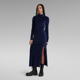 рокля,дамски,поли,и,рокли,g,star,velvet,slit,long,sleeve,short,dress,blue