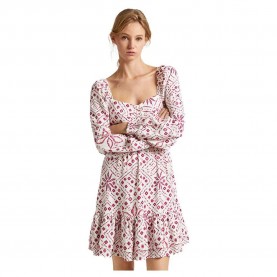 Рокля Pepe jeans Doxa long sleeve short dress - Pink (Mousse White) рокля,дамски,поли,и,рокли,pepe,jeans,doxa,long,sleeve,short,dress,pink,(mousse,white)