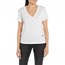 тениска,дамски,тениски,replay,w3084a.000.20994,short,sleeve,v,neck,t,shirt,optical,white,(white)