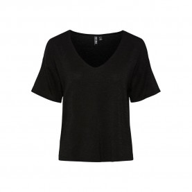 тениска,дамски,тениски,pieces,billo,oversized,short,sleeve,v,neck,t,shirt,black,(black,detail,black,lurex)