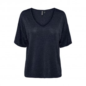 тениска,дамски,тениски,pieces,billo,oversized,short,sleeve,v,neck,t,shirt,sky,captain,detail,gold,lurex,(blue)
