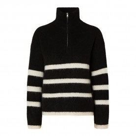 блуза,дамски,пуловери,дамски,плетени,дрехи,selected,maline,half,zip,sweater,black,stripes,birch,(black)