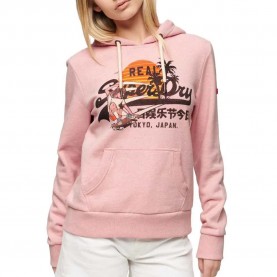 Суичър Superdry La Vl Graphic R hoodie - Pink (Somon Pink Marl) суичър,дамски,блузи,superdry,la,vl,graphic,r,hoodie,pink,(somon,pink,marl)