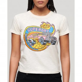 Тениска Superdry Neon Motor Graphic Fitted short sleeve T-shirt - White (Cream Slub) тениска,дамски,тениски,superdry,neon,motor,graphic,fitted,short,sleeve,t,shirt,white,(cream,slub)