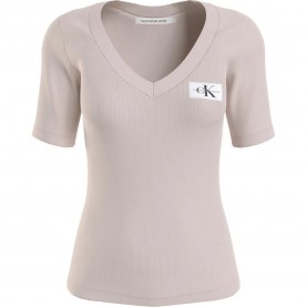 тениска,дамски,тениски,calvin,klein,jeans,woven,label,rib,short,sleeve,t,shirt,beige