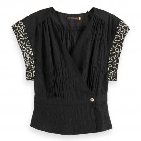 дамски,блузи,дамски,ризи,scotch,&,soda,wrap,short,sleeve,blouse,evening,black