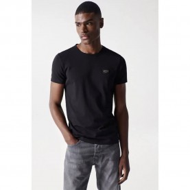 тениска,мъжки,тениски,salsa,jeans,metal,badge,short,sleeve,t,shirt,black,(dark,blue)